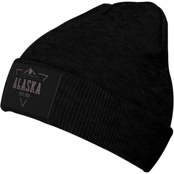 Vintage Series - Alaska Est 1959 Beanie Hats for Women Men Black Skull Cap Knit Slouchy Stocking Hats Beanie Cap