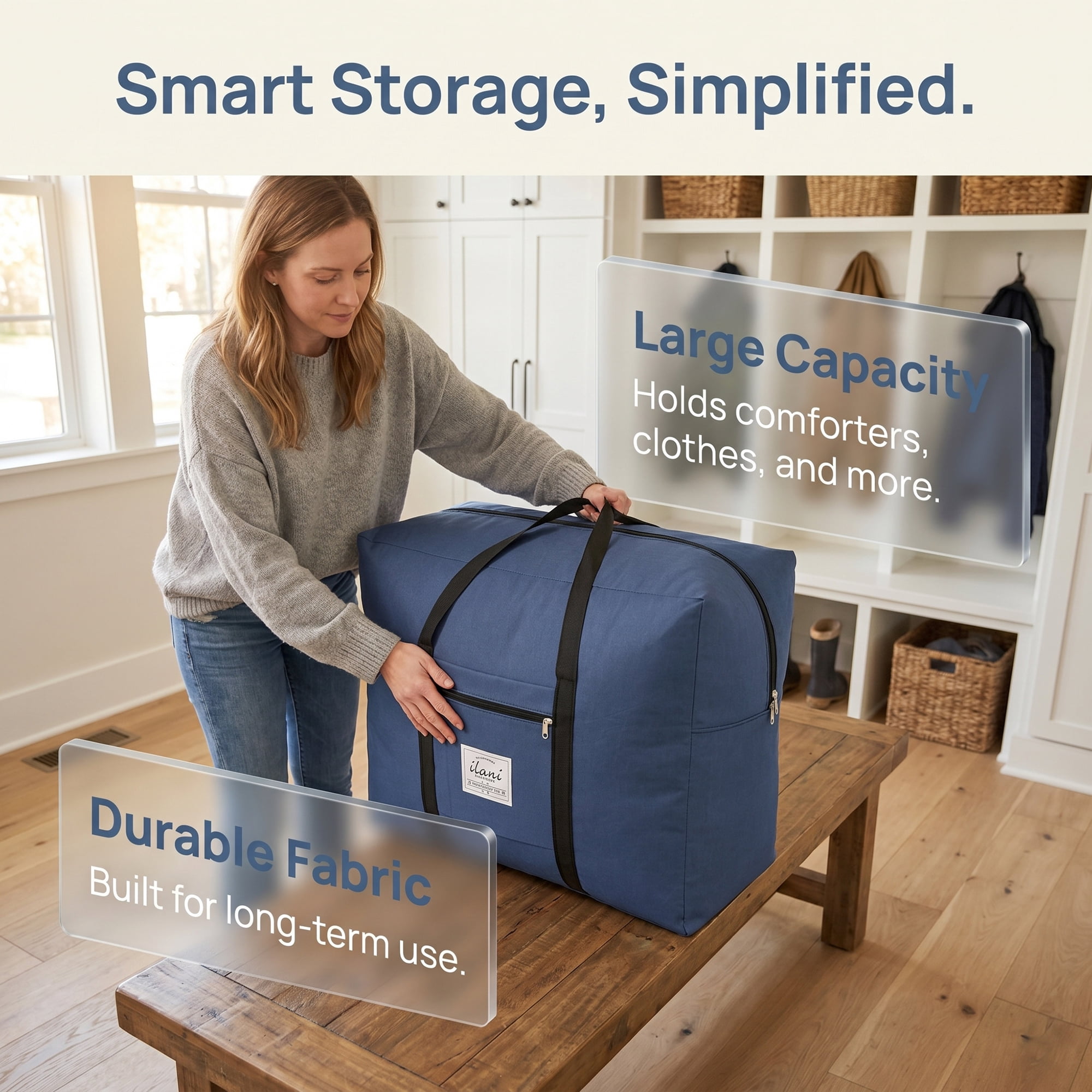 Unique Bargains Extra Large Oxford Travel Storage Bag for Organizing Navy Blue 23.6" x 20.1" x 11.8"