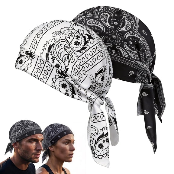 Cooling Headscarf Cap Set, Men's Sweat Wicking Elastic Bandana Beanie and Motorcycle Helmet Liner for Cycling and Running