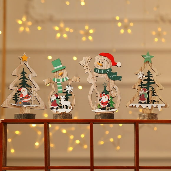 Jinsinto Christmas Table Decorations Cutout Santa Snowman Reindeer Wooden Christmas Ornaments Farmhouse Wood