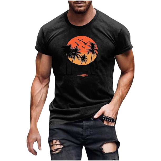 Hombres Pantalones Cortos de Manga Corta Impresa Casual Cuello Redondo Superior, Camisa de Moda para el Verano Y la Primavera