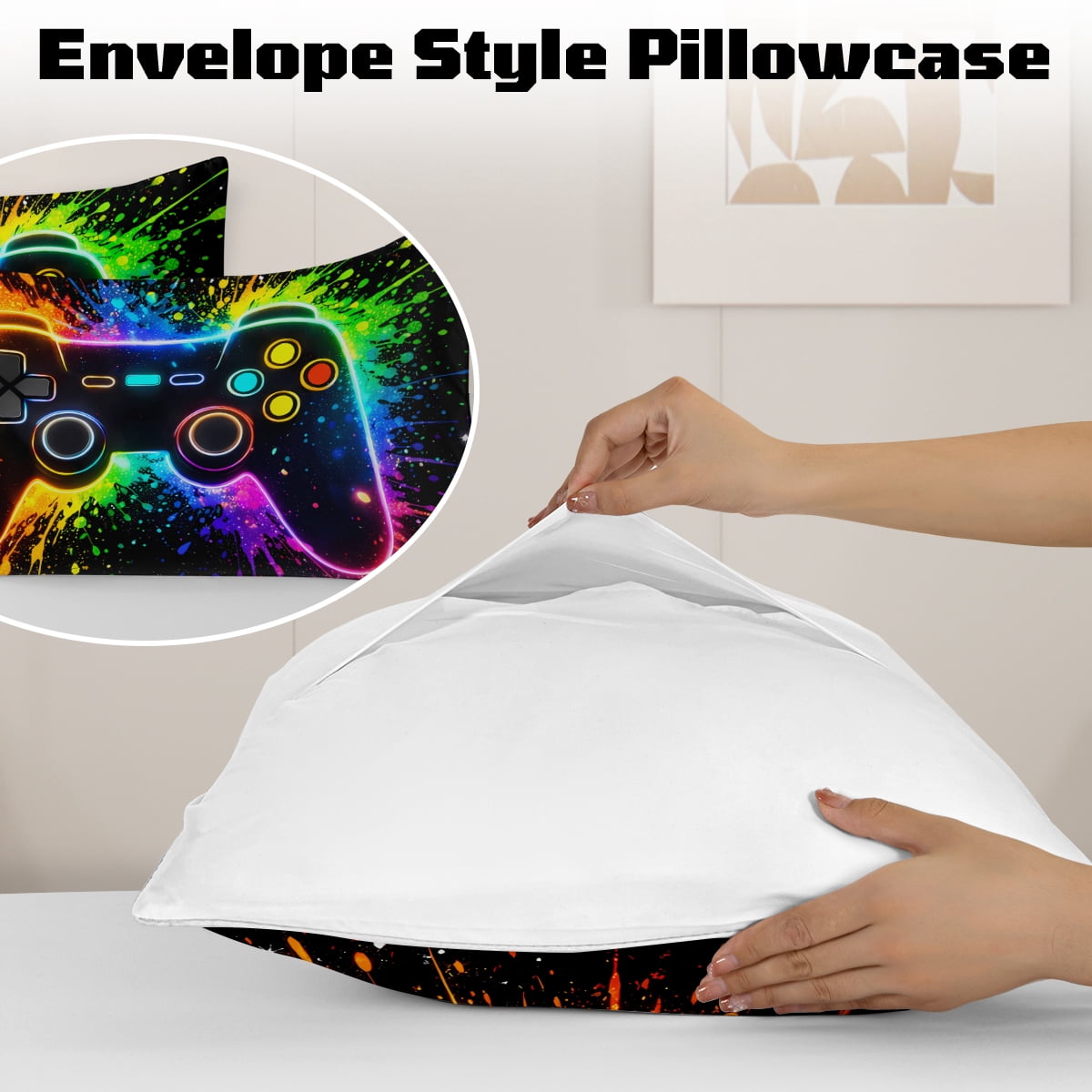 BlessLiving 3Pcs Game Controller Comforter Set Queen Size Gaming Bedding Set for Kids Boys Gamer, Black