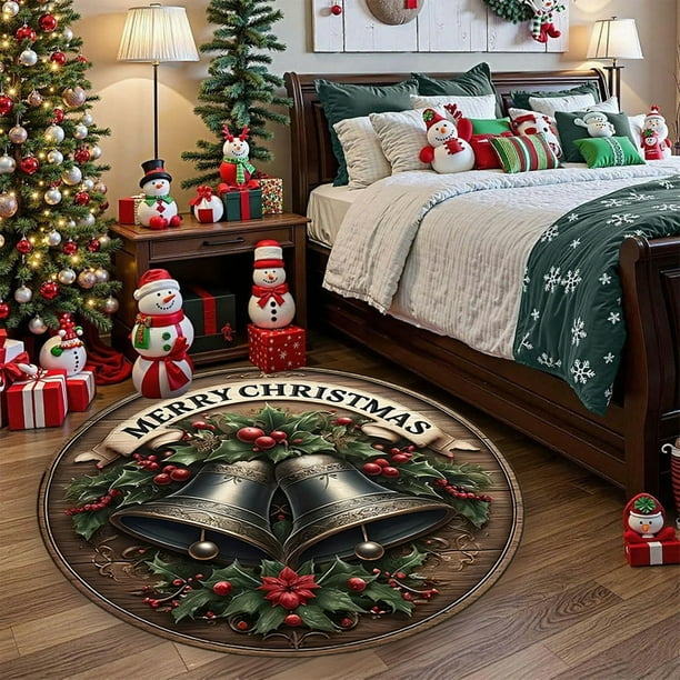 Adornos navideños, regalos navideños, alfombras navideñas para sala de estar, dormitorio, redondas, para Europa y Estados Unidos, para sofá, mesa de centro, alfombrillas de poliéster de 60 cm.