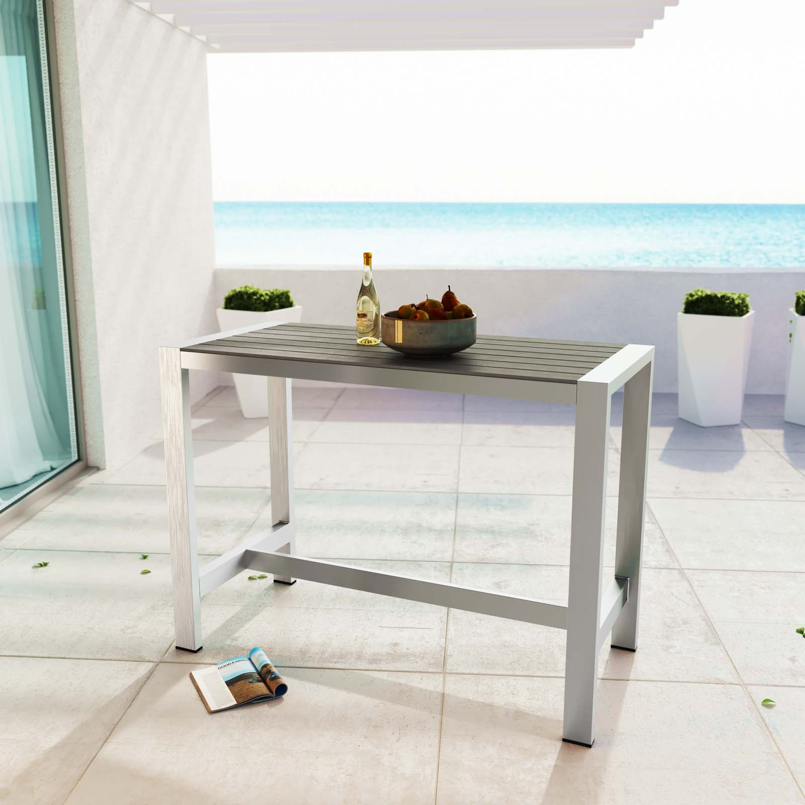 Modern Contemporary Urban Design Outdoor Patio Balcony Rectangle Bar Table, Grey Gray, Aluminum - image 2 of 4