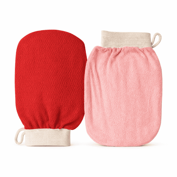 exfoliating bath gloves for body scrub-2piece set-red