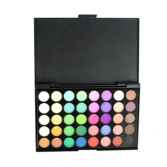 Paleta de maquillaje de sombras de ojos mate y brillantes de arcoíris.