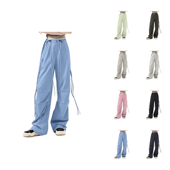 Womens Casual Pants Wide Leg Pants Women's Casual High Waist Wide Leg Pants with Bow Tie Detail for Everyday Wear Comfortable Loose Fit Retro Style Summer and Fall