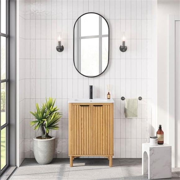 Pemberly Row 24" Single Bath Vanity in Oak Light Brown with White Ceramic Top