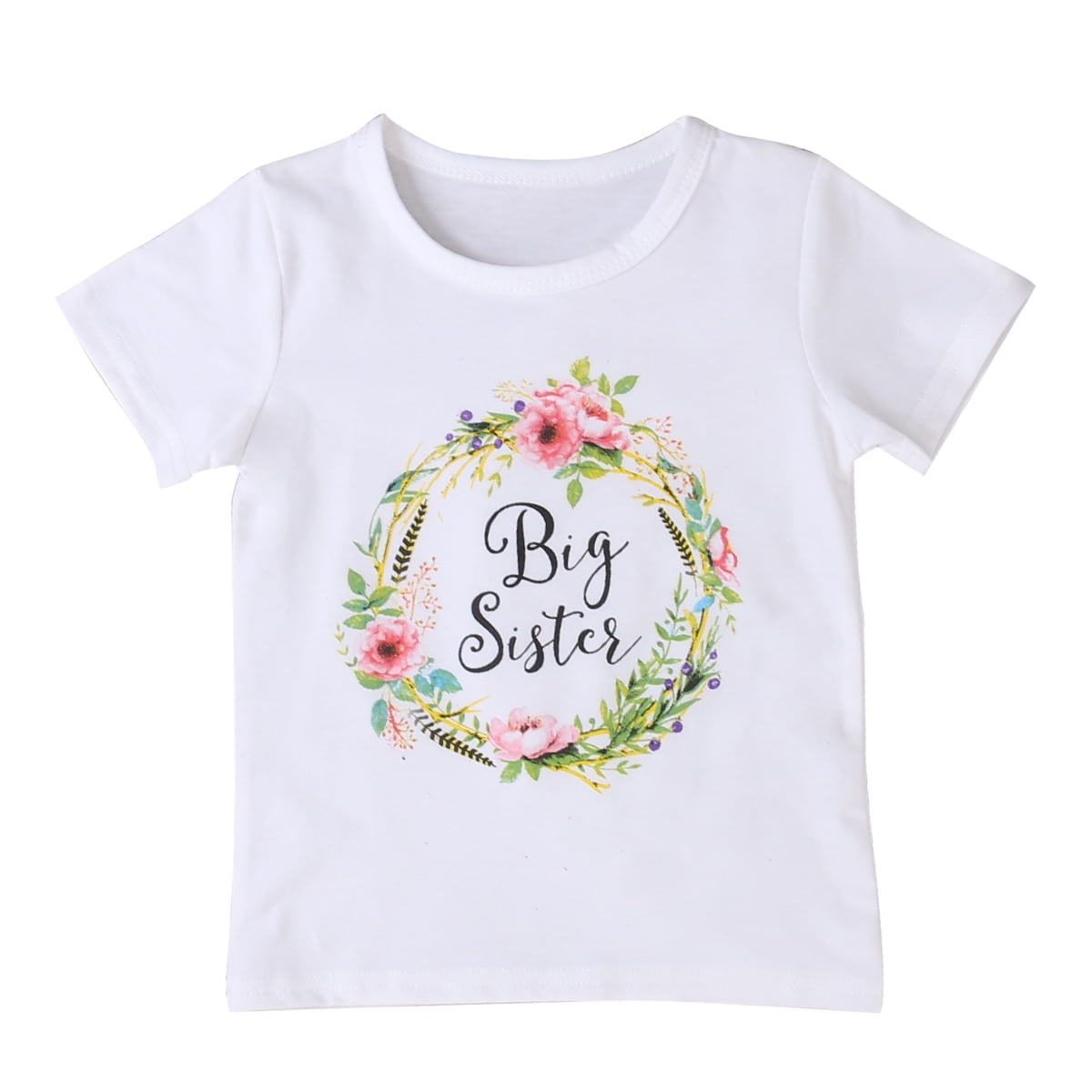 Floral Printing Big Sister T-shirt Little Sister Romper Clothes Short Sleeve Top 
