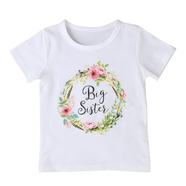 Diconna Combinaison à Manches Courtes avec Lettres et Fleurs, T-shirt pour Filles et Sœurs