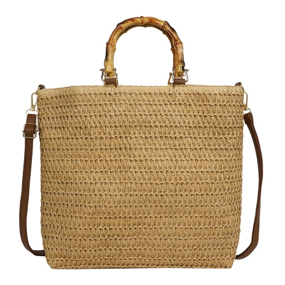GASTROPOD Women Straw Woven Handbag with Bamboo Handle Tote Clutch Bags for Seaside(Khaki) Shoulder Bags for Women
