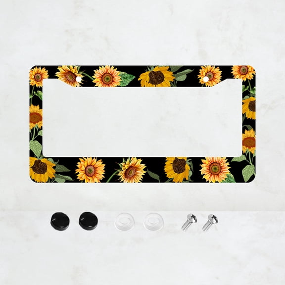 Sunflower Flowers License Plate Prame Aluminum Rust-Proof Auto Parts License Plate Decorative Screws Fit Standard 2 Holes 1 U.S. License Plate, 12.2x 6.3 Inch