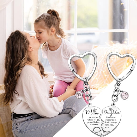 FENGGHAO 2 Piece Mother Daughter Heart Shape Matching Keychain Set Zinc Alloy Keyrings Mom and Daughter Gift for Mothers Day Birthday