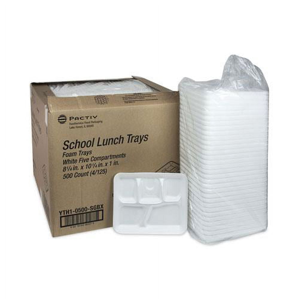 Pactiv Lightweight Foam School Trays White 5-Compartment 8 1/4 x 10 1/2 500/Carton YTH10500SGBX