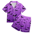 thumbnail image 3 of Shadoumai Satin Halloween Pajamas for Size 6 Button Down Graphic Print Short Sleeved Button Top Comfy 2 Piece Nightwear 2 Piece Satin Pajama Outfits, 3 of 8