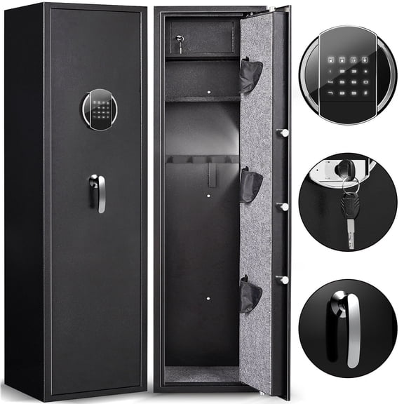 57" Digital Keypad Gun Safe, Quick Access for 5 Guns, Black, with Mute Function