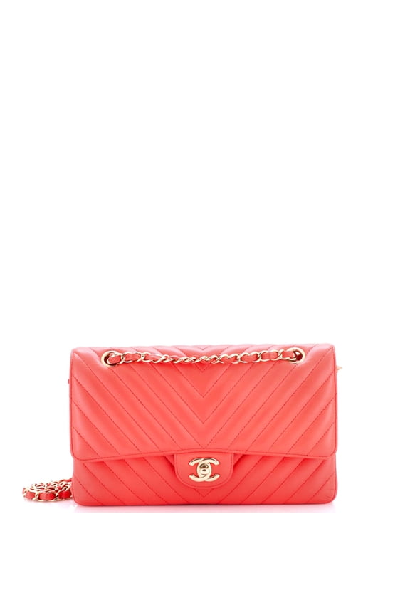 Pre-Owned Classic Double Flap Bag Chevron Lambskin Medium By Rebag