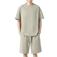 thumbnail image 2 of SOOMLON Young Mens Workout Sets Big and Tall Crew Neck Viscose Shirts Lightweight Shorts Short Sleeve Clothing Set, 2 of 6