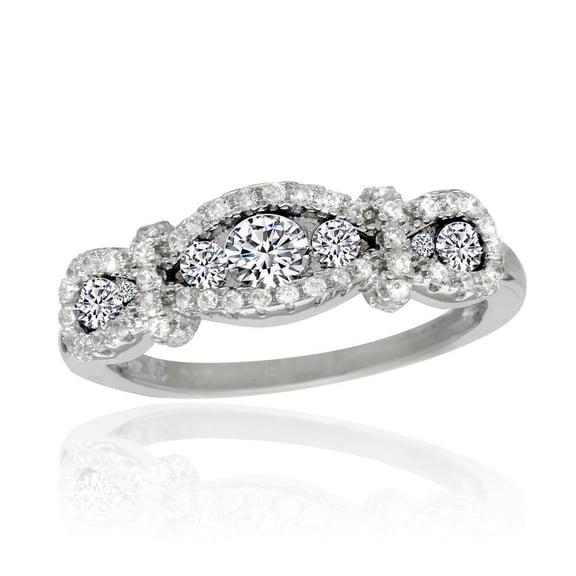Rhodium Plated 925 Sterling Silver High Polished Knotted Clear CZ Ring White Female Size 6