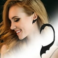 thumbnail image 2 of Pendientes retro negros con alas voladoras, pendientes de metal sin agujero para mujer, 2 of 8
