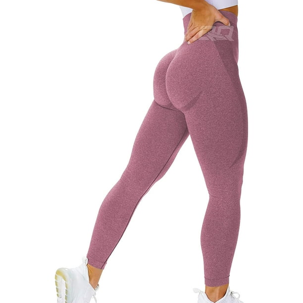 QOQ Women Seamless Workout Leggings High Waisted Tummy Control Yoga Pants  Gym Compression Tights Pink S 