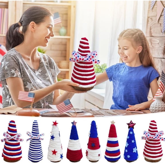 Independence Day Decorative Table Tray, Cone-Shaped Wooden Centerpiece Holder for Candles & Collectibles, Rustic Memorial Display Decor for Home or Outdoor Use