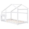 thumbnail image 4 of DreamBuck Twin Size House Bed, Quiet and Sturdy Wood Bed Frame with Shelf and Roof, Twin Floor Bed Frame for , Boys, Girls, No Box Spring Needed, Easy Assembly, Noise Free, White, 4 of 9