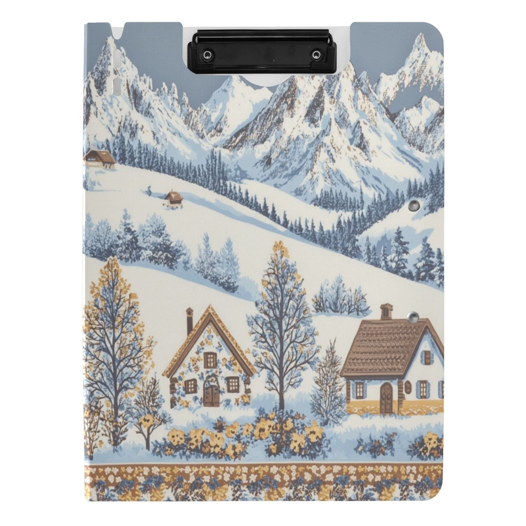 FORMRS A4 Clipboard Folder with Pen Holder Horizontal Foldable School Office Binder, Blue Snowy Mountain