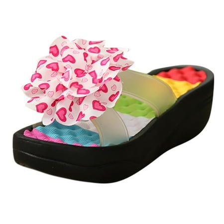 

Perfect Summer Gift! On Sale HIMIWAY Slippers for Women Women Summer 2023 Beach or Pool Flower Slippers Thick Sole Flat Light Black Eur:39 US:7.5 UK:5.5