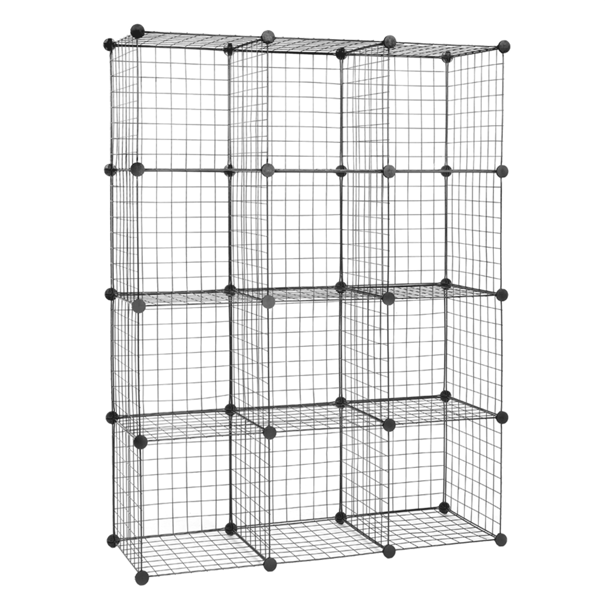 12-Cube Organizer Shelf, Metal Grid Storage Cubes, DIY Modular Bookshelf, Closet Organizer & Toy Storage, Black (14" x 14" x 14" Each Cube)
