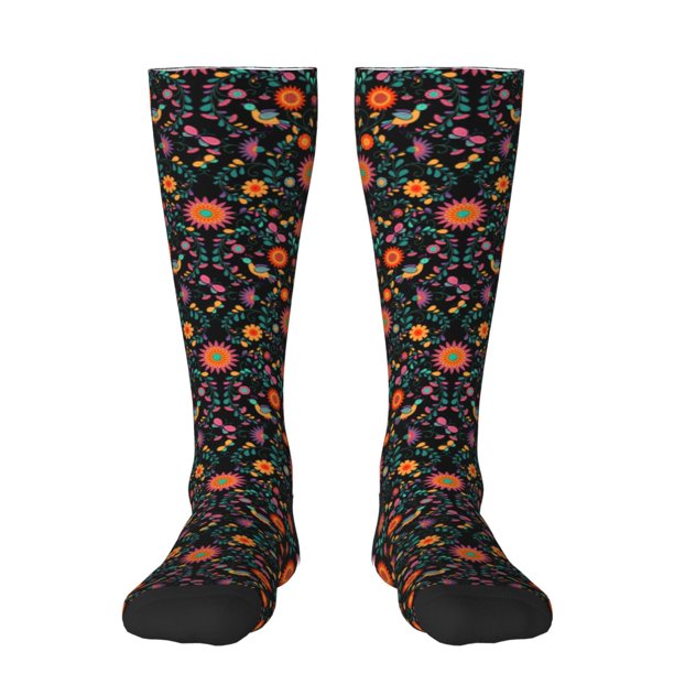 Fotbe Mexican Flower And Birds Calcetas Divertidas Estampadas para Hombre y Mujer, Calcetas de Algodón hasta la Rodilla para Caminar, Correr, Enfermería y Embarazo