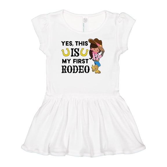 Inktastic Yes, this IS my First Rodeo- cowgirl in hat and boots Girls Baby Dress