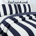 thumbnail image 5 of Cozy Line Home Fashions Sailor Bedding Quilt Set, Nautical Navy Blue White Star Striped Pattern Printed 100% Cotton Reversible Coverlet Bedspread for Kids Boy(Sailor Star, Twin - 2 Piece), 5 of 5