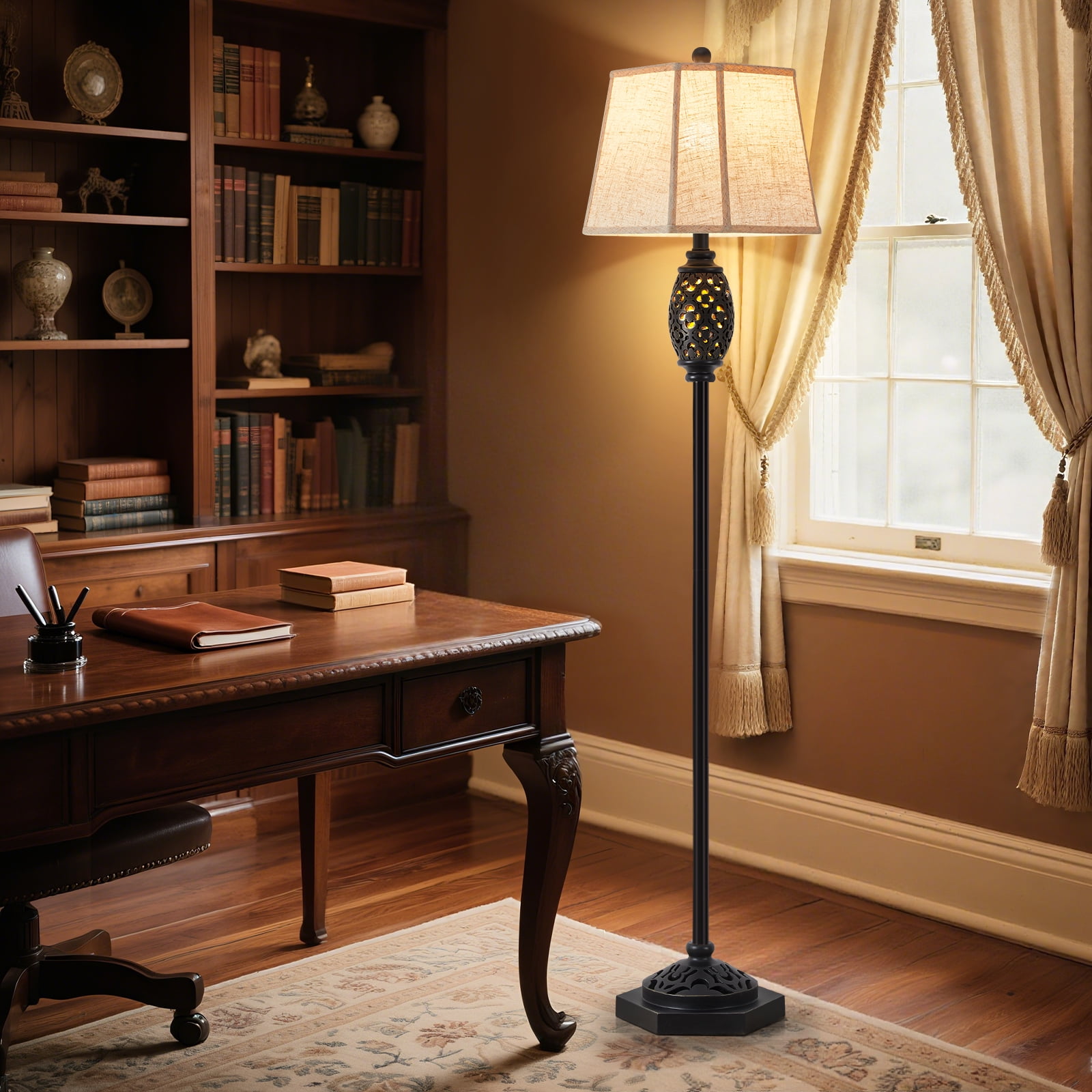 NATYSWAN  Vintage Floor Lamp with Cutout Design & Glowing Light - Resin Elegant Standing Lamp for Living Room, Bedroom, Office (Includes Bulb)
