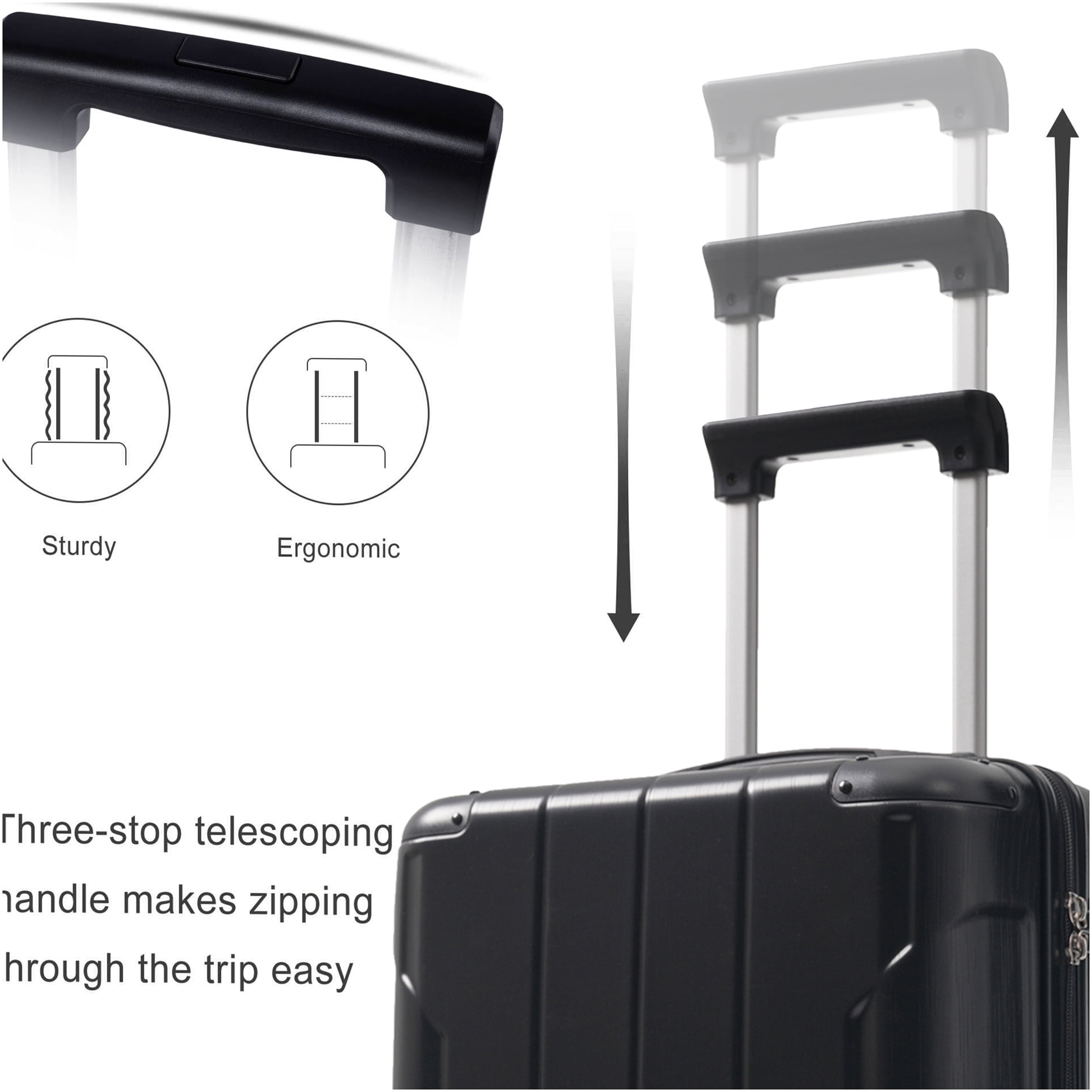 JERFIT 20-Inch Carry On Luggage with TSA Lock, Hardshell ABS Spinner Suitcase, Lightweight Check-In Approved Underseat Travel Bag, Includes Packing Cubes, Black