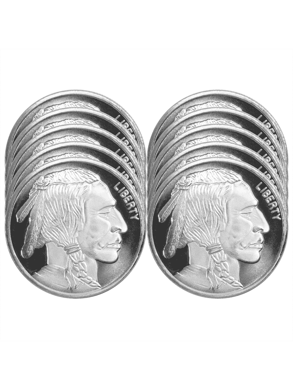 Collectible Lot of 10 - 1 Troy oz Buffalo .999 Fine Silver Round