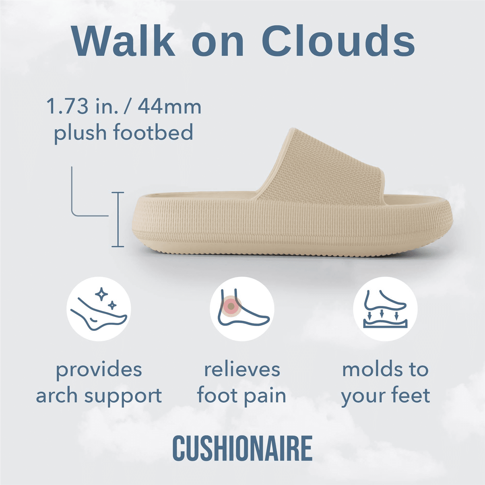 Cushionaire Women's Waterproof Feather Recovery Slide Sandal. Khaki, 8