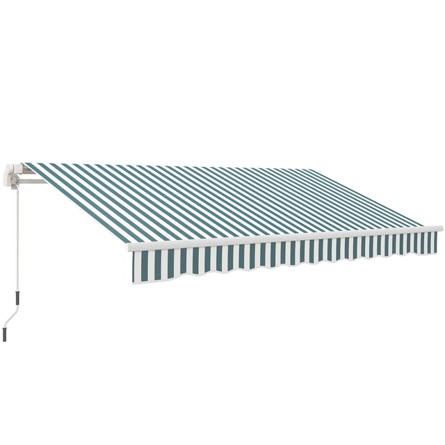 Outsunny 12' x 10' Retractable Awning Patio Sun Shade Shelter with Manual Crank Handle, UV & Water-Resistant Fabric and Aluminum Frame for Deck, Balcony, Yard, Green and White
