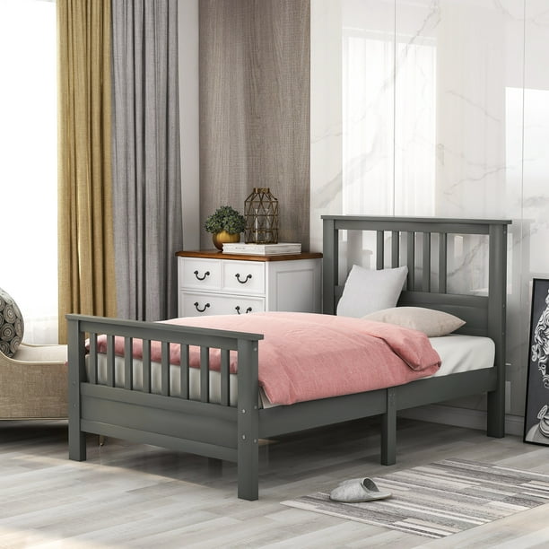 Euroco Wood Platform Bed With Headboard And Footboard Twin Gray, New Bed Frame Smells Like Fish