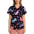 thumbnail image 4 of Kixjoy Scrubs Tops for Women Plus Size Casual Animal Printed Nurse Scrubs V Neck Stretch Short Sleeve Top Lightweight Medical Womens Blouses with Pockets, Red L, 4 of 6