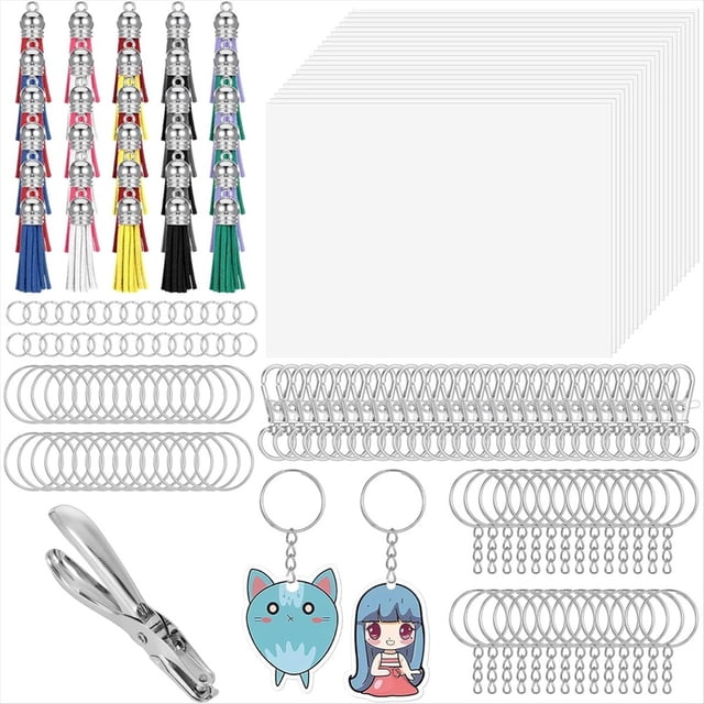 Kit de Llaveros Shrinky-Dink de 172 Piezas con Cadena, Anilla, Anillas y Perforadora. Accesorios para Manualidades.