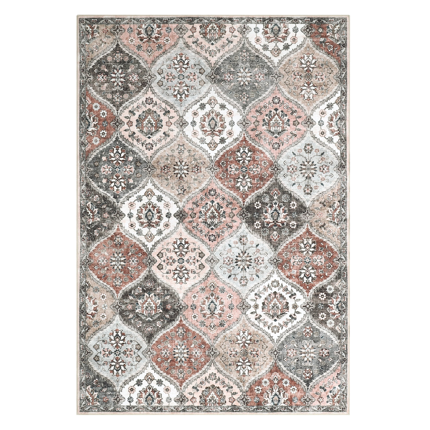 Luku 9ft*12ft Runner Rug Washable Moroccan Trellis Hallway Runner, Non-Slip Stain Resistant Area Rug Vintage Distressed Floral Kitchen Mat Floor Cover Carpet for Doorway Bedside