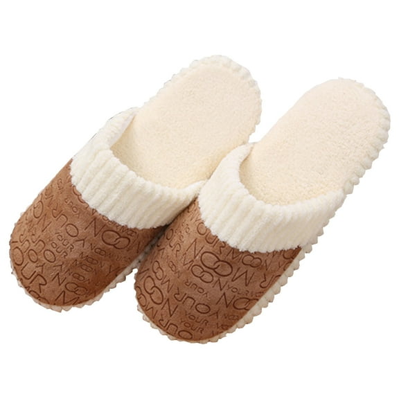 WHAMVOX 1 Pair Cozy Warm Coral Letter Slippers On House Slippers Indoor Home Shoes Size 44-45 (Coffee)