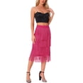 thumbnail image 2 of Faldas midi de lápiz de talle alto con volantes y flecos para mujer INSPIRE CHIC XL color rosa intenso, 2 of 5