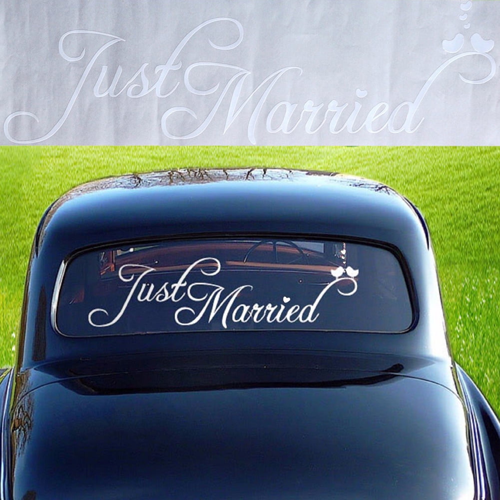 w/Hearts Wedding JUST MARRIED CAR WINDOW SIGN 8"X12" WITH SUCTION CUPS 2 Color 