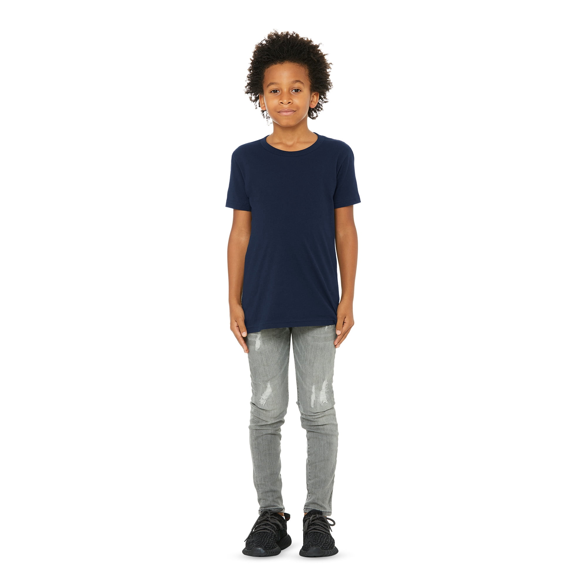 BELLA+CANVAS Youth Unisex Short Sleeve Crew Neck T-Shirt for Crafting, Navy, Youth Xlarge