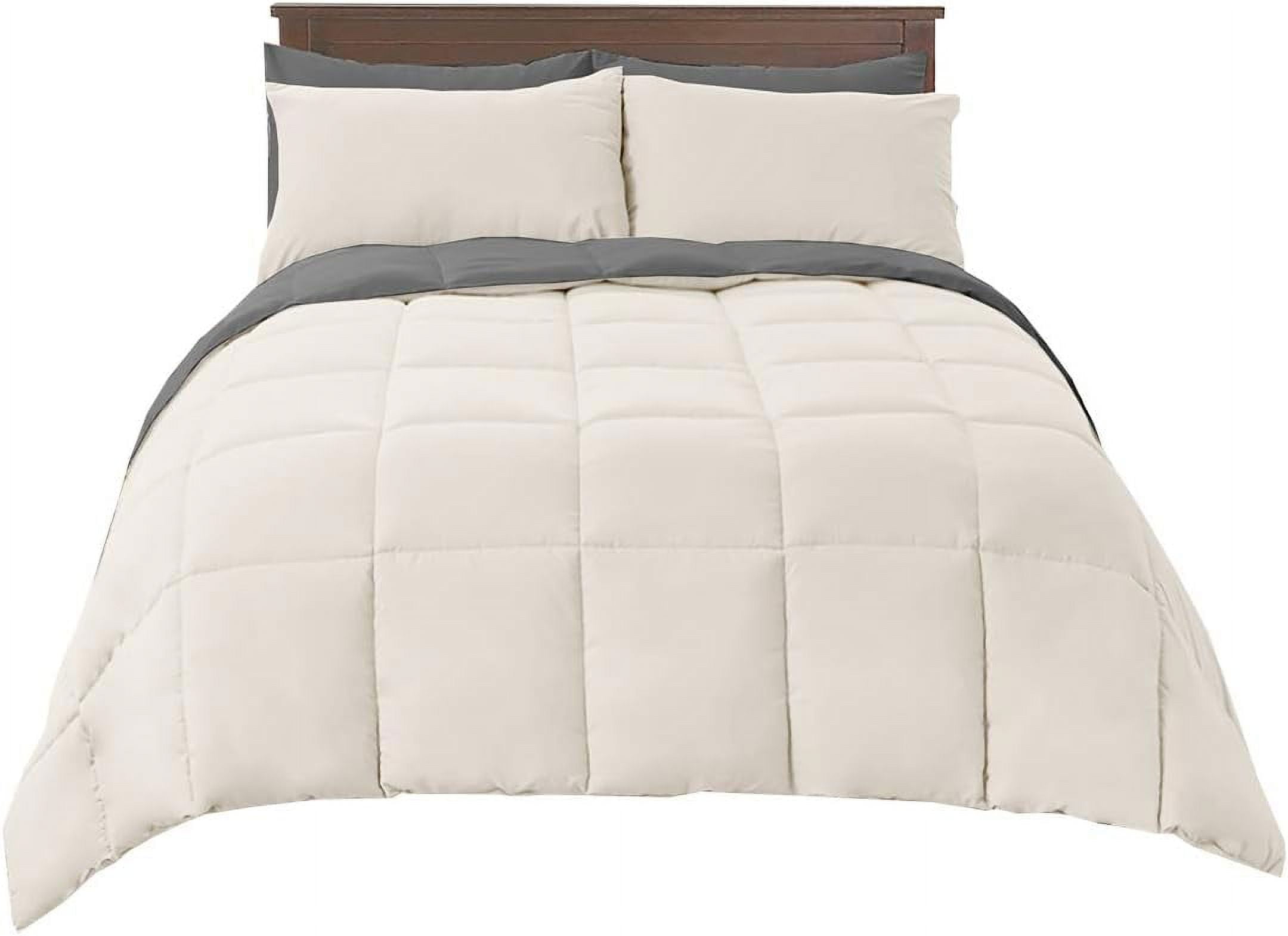 Sheetsnthings Reversible Down Alternative Comforter, Medium Warmth (41-Ounces of Fill) Oversized Queen Blanket, Charcoal-Cream
