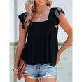 thumbnail image 4 of Gdvsclr Women'S Casual Square Neck Ruffle Cap Sleeve Peplum Babydoll Blouse Tank Top Black L, 4 of 7
