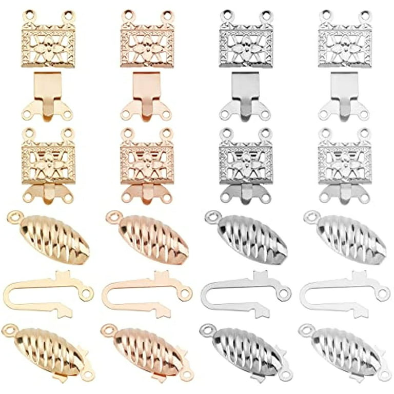16 Sets 2 Styles Box Clasps Stainless Steel Multi-Strand Clasps End Clasp  Lock Necklace Clasp Connector