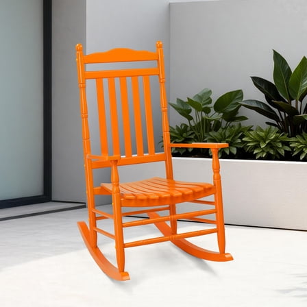 Ktaxon Poplar Wood Rocking Chair, High Back Patio Rocker for Outdoor Indoor, Orange